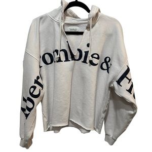 ABERCROMBIE & FITCH EXPLODED LOGO HOODIE WOMEN’S WHITE/NAVY SIZE XL.